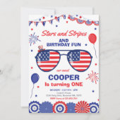 4 juli sterren en strepen 1e verjaardag kaart (Voorkant)