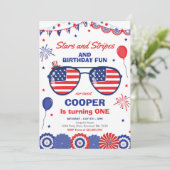 4 juli sterren en strepen 1e verjaardag kaart (Staand voorkant)