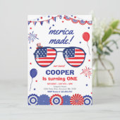 4 juli sterren en strepen 1e verjaardag kaart (Staand voorkant)