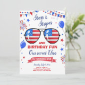 4 juli Sterren en Strepen Firecracker Verjaardag Kaart (Staand voorkant)