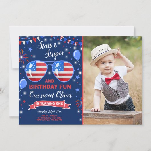 4 juli Sterren en Strepen Firecracker Verjaardag Kaart (Voorkant)