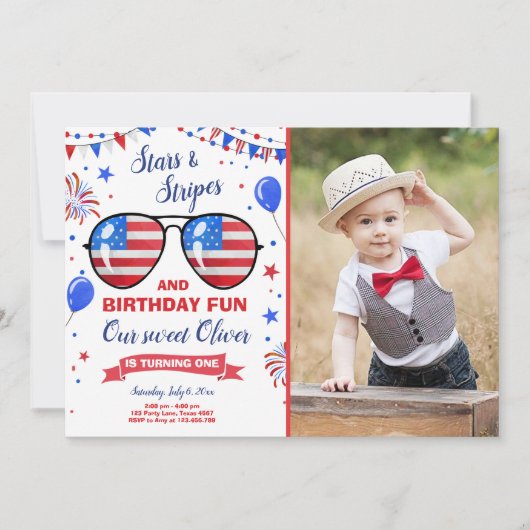 4 juli Sterren en Strepen Firecracker Verjaardag Kaart (Voorkant)