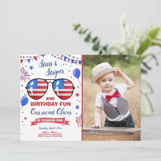 4 juli Sterren en Strepen Firecracker Verjaardag Kaart (Staand voorkant)