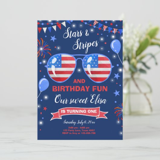 4 juli Sterren en Strepen Firecracker Verjaardag Kaart (Staand voorkant)