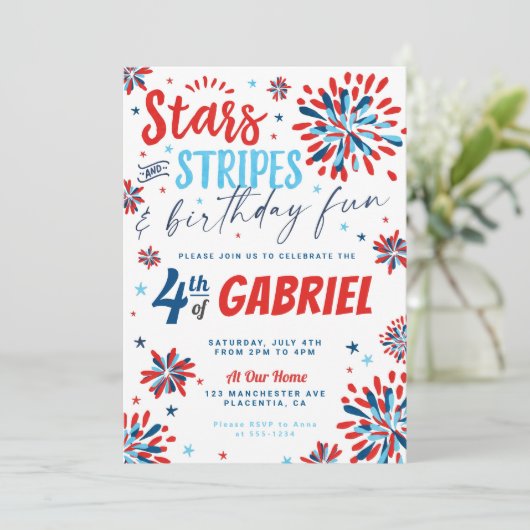 4 juli Sterren en Strepen Forth verjaardag Kaart (Staand voorkant)