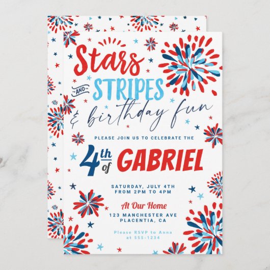 4 juli Sterren en Strepen Forth verjaardag Kaart (Voorkant / Achterkant)