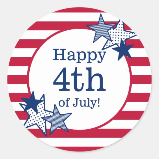 4 juli Sterren en strepen Modern Patriottisch Ronde Sticker (Voorkant)