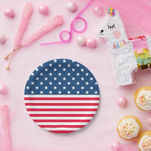 4 juli Sterren en strepen Rood Wit en Blauw Papieren Bordje (Feest)