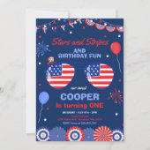 4 juli sterren en strips 1e verjaardag kaart (Voorkant)