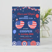 4 juli sterren en strips 1e verjaardag kaart (Staand voorkant)