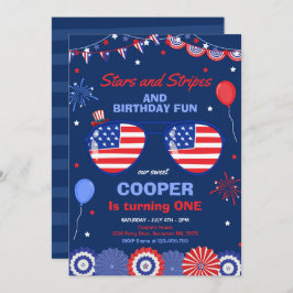 4 juli sterren en strips 1e verjaardag kaart