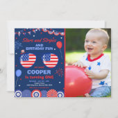 4 juli sterren en strips 1e verjaardag kaart (Voorkant)