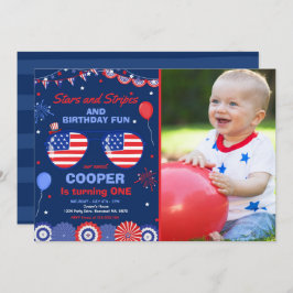 4 juli sterren en strips 1e verjaardag kaart