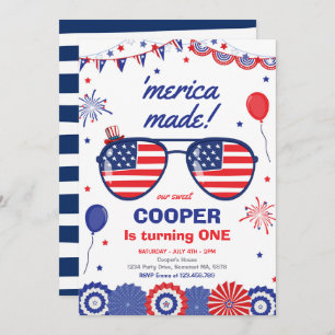 4 juli sterren en strips 1e verjaardag kaart