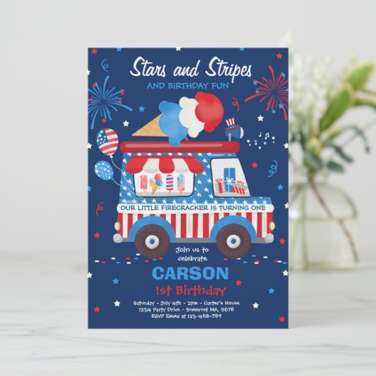 4 juli sterren stapes ijsklok op zaterdag kaart (Staand voorkant)