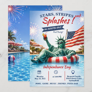 4 juli sterren, strepen en spetters zwembadfeest kaart