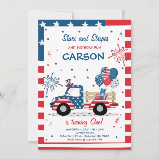 4 juli sterren strepen en verjaardag plezier kaart (Voorkant)