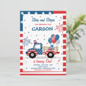 4 juli sterren strepen en verjaardag plezier kaart (Staand voorkant)