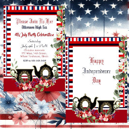 4 juli Strepen Theepot Afternoon High Tea Kaart