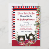 4 juli Strepen  Theepot Afternoon High Tea Kaart (Voorkant)