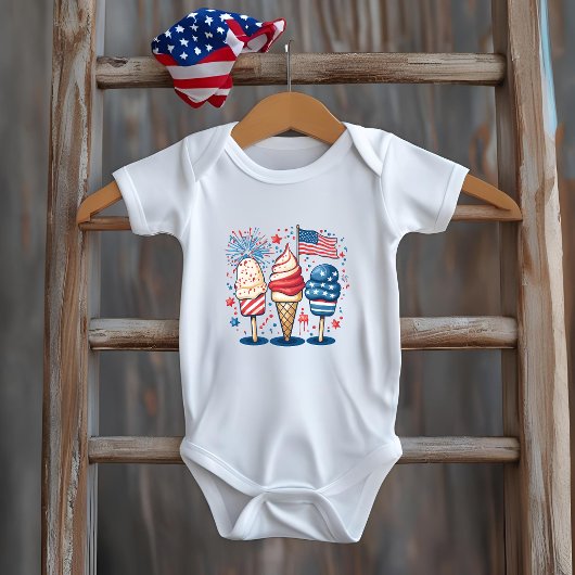 4 juli Sweet USA Ice Cream Baby Bodysuit