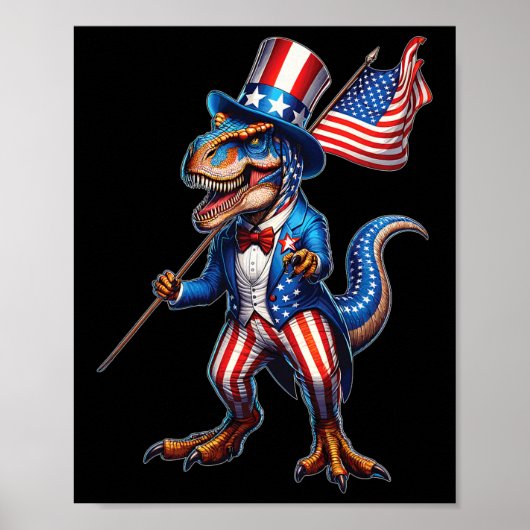 4 juli T-rex Usa Patriottische Amerikaanse Vlag Di Poster (Voorkant)