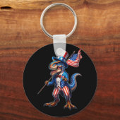 4 juli T-rex VS Patriottische Amerikaanse vlag Sleutelhanger (Voorkant)