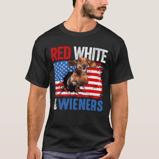 4 juli Teckel Hond Shirt Rood Wit en Wien (Voorkant)