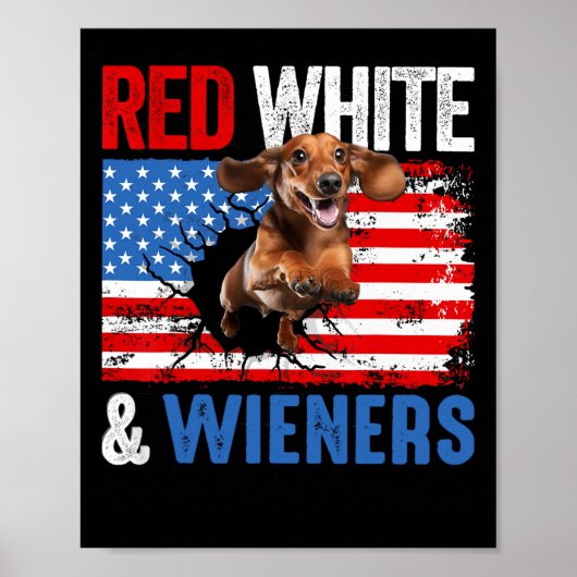 4 juli Teckel Hond Shirt Rood Wit en Wien Poster (Voorkant)