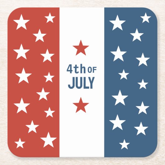4 juli Tekst rood, wit en blauw met sterren Kartonnen Onderzetters (Voorkant)