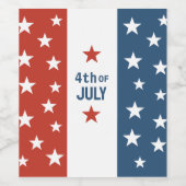 4 juli Tekst rood, wit en blauw met sterren Wijn Etiket (Enkel label)