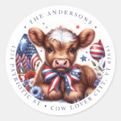 4 Juli Terugkeer Adres Schattigee Patriottische Ko Ronde Sticker (Voorkant)