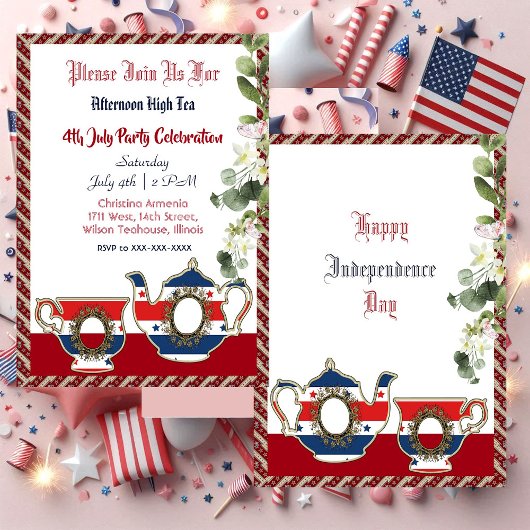 4 juli theepot middag High Tea Party Kaart