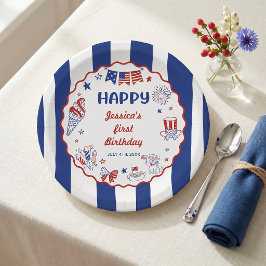 4 juli thema handgetekende verjaardag papieren bordje