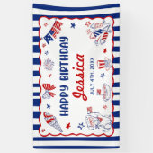 4 juli thema handgetekende verjaardag spandoek (Verticaal)