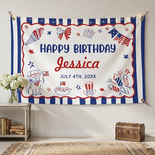 4 juli thema handgetekende verjaardag spandoek