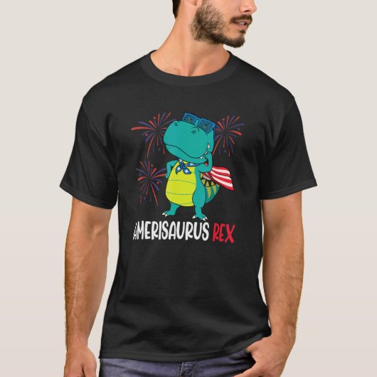 4 juli Trex Amerisaurus patriot deinosaur T-shirt (Voorkant)
