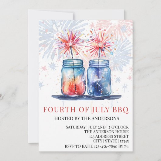 4 juli uitnodiging, 4 juli feest flyer kaart (Voorkant)