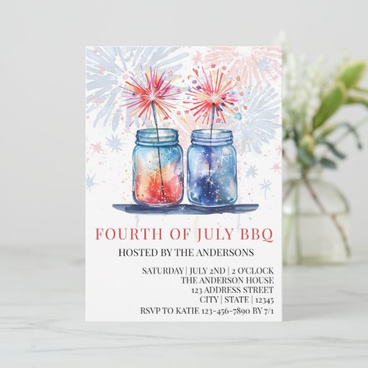 4 juli uitnodiging, 4 juli feest flyer kaart (Staand voorkant)