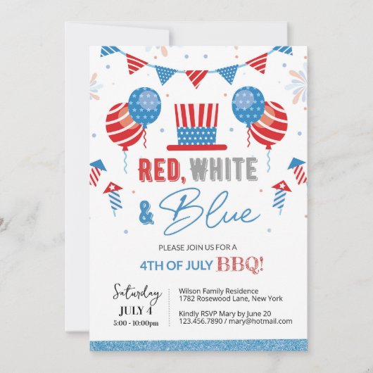 4 juli uitnodiging Bewerkbare BBQ Onafhankelijkhei (Voorkant)