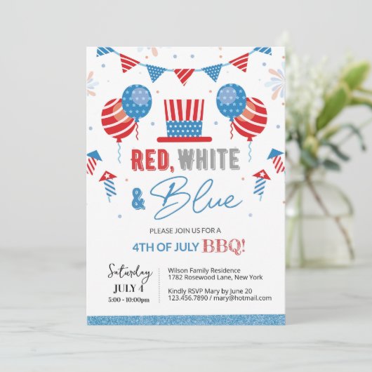 4 juli uitnodiging Bewerkbare BBQ Onafhankelijkhei (Staand voorkant)