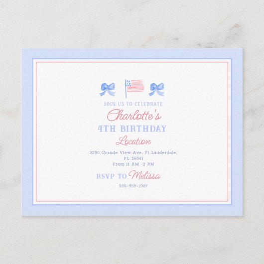 4 juli Uitnodiging Briefkaart Maat (Voorkant)