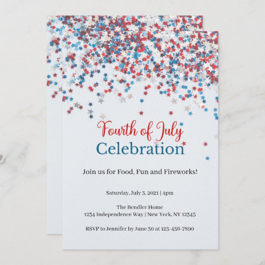 4 juli Uitnodiging om feestdagen te vieren (Voorkant / Achterkant)