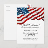 4 juli uitnodiging rood wit blauwe vlag zwaait (Voorkant / Achterkant)