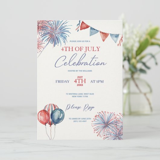 4 juli Uitnodiging Sjabloon Viering (Staand voorkant)