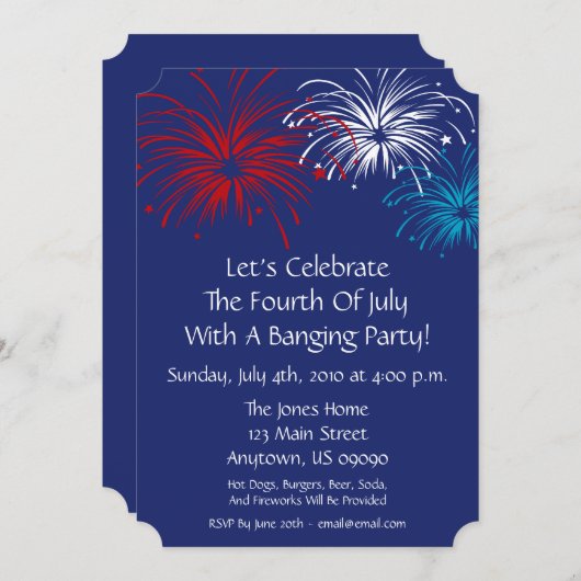 4 juli uitnodiging (Star Spangled Fireworks) (Voorkant / Achterkant)