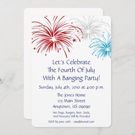 4 juli uitnodiging (Star Spangled Fireworks) (Voorkant / Achterkant)