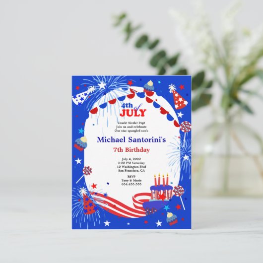 4 juli uitnodiging van de Birthday Party van Kind (Staand voorkant)