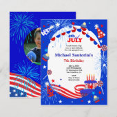 4 juli uitnodiging van de Birthday Party van Kind (Voorkant / Achterkant)