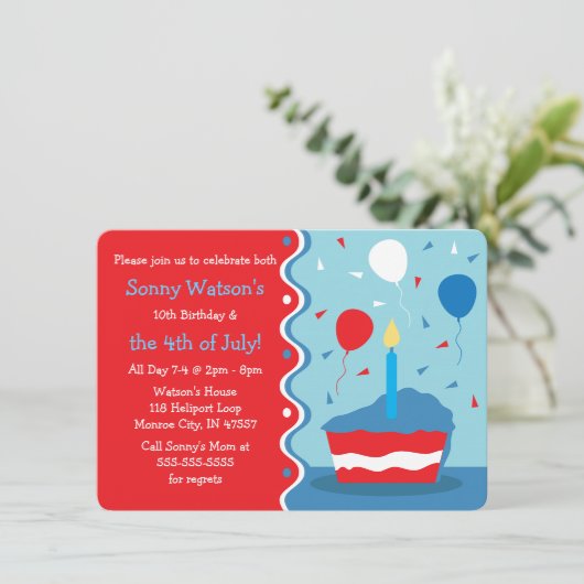 4 juli uitnodiging van de partij van Birthday (Staand voorkant)